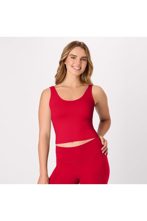 CoolDRI Women's Crop Tank with Built-in Shelf Bra, 3-Pack Black/Charcoal/Deep Red L