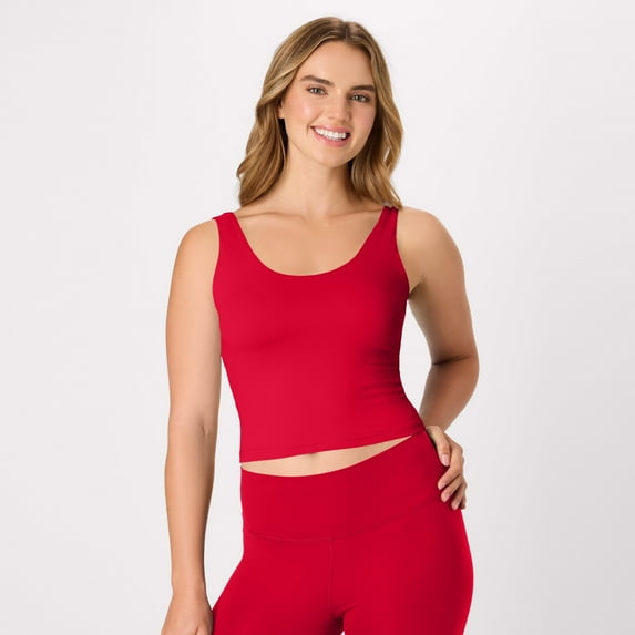 Hanes CoolDRI Women's Crop Tank with Built-in Shelf Bra, 3-Pack Black/Charcoal/Deep Red L