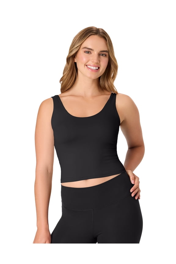 CoolDRI Women's Crop Tank with Built-in Shelf Bra, 3-Pack Black/Graphite/White M