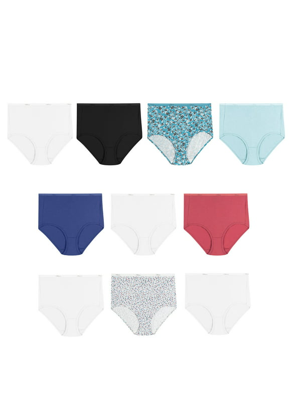Hanes Cotton High Waist Brief Panties 10-Pack Assorted 10 Women's