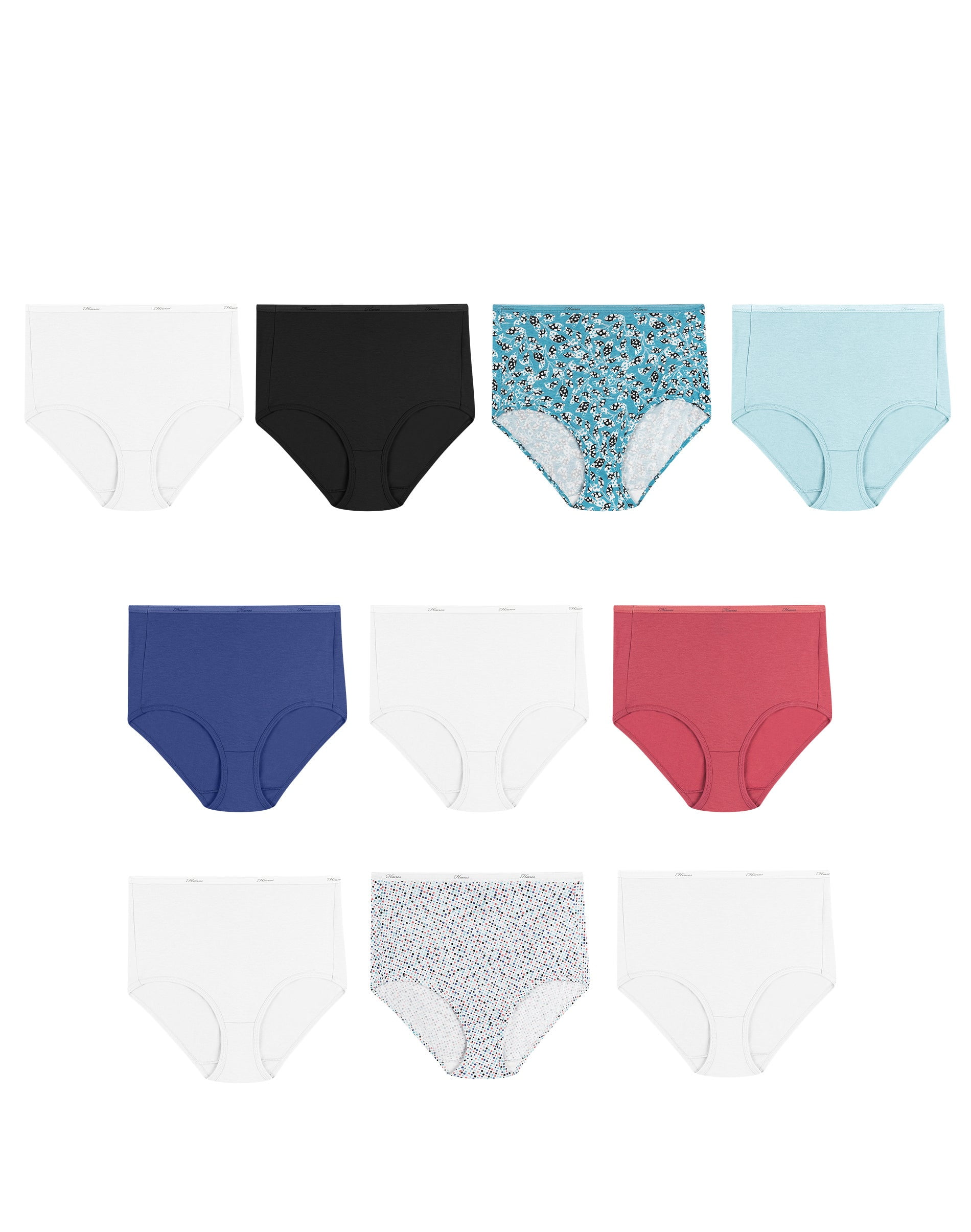 Hanes Cotton High Waist Brief Panties 10-Pack Assorted 8 Women's