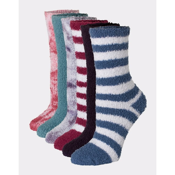 Hanes Cozy Crew Socks 6-Pack Women's Soft Fluffy Comfy sz 5-9 4 Color Choices