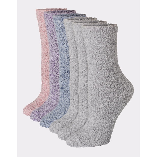 Hanes Cozy Crew Socks 6-Pack Women's Soft Fluffy Comfy sz 5-9 4 Color Choices