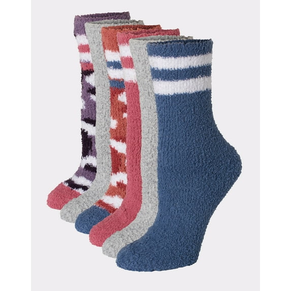 Hanes Cozy Crew Socks 6-Pack Women's Soft Fluffy Comfy sz 5-9 4 Color Choices