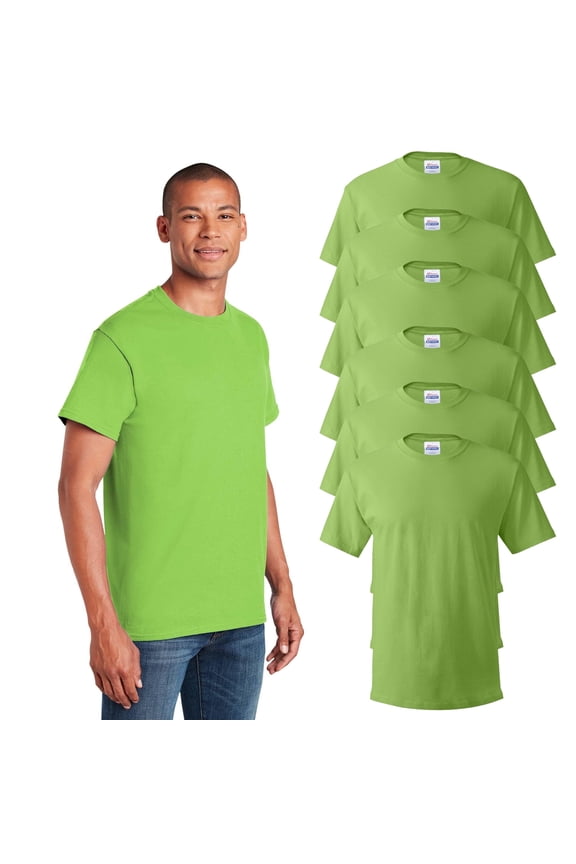 Crew Neck T-Shirt for Men - Lime, 6 Pack Essential 100% Cotton Short Sleeve Tee, 3XL