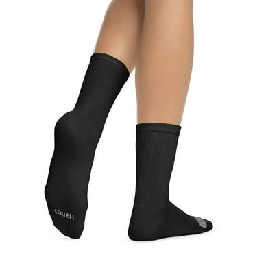 Hanes Crew Socks 6 Pack  Women Cool Comfort Mid Calf Cushioned Cotton Blend Wick