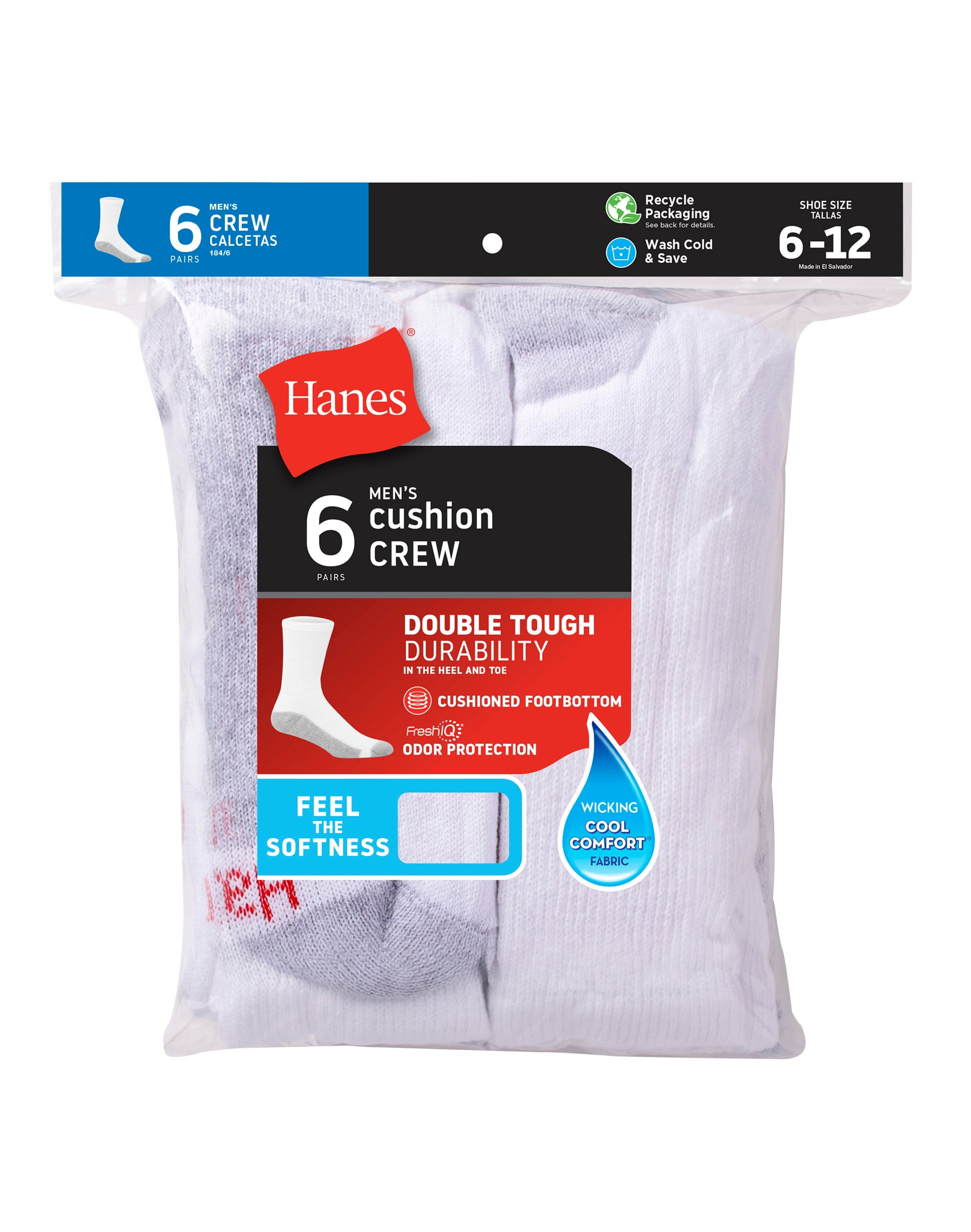 HANES MEN'S CREW SOCKS GRAY 6 PACK SHOE SIZE 6-12 | eBay