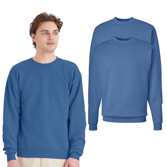 Hanes Crewneck Fleece Sweatshirt, Unisex Durable Pullover Fleece Ecosmart Warmth Casual Sweater in Denim Blue, 7.8oz. 50/50 Cotton/Polyester, 2 Pack, XL