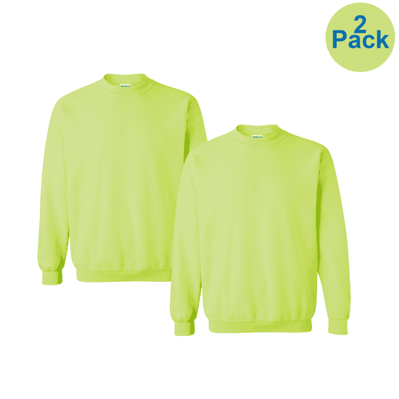 Hanes Crewneck Hi-Vis Safety Green Sweatshirt, 2-Pack, S, Eco Smart Pullover Sweatshirt for Men