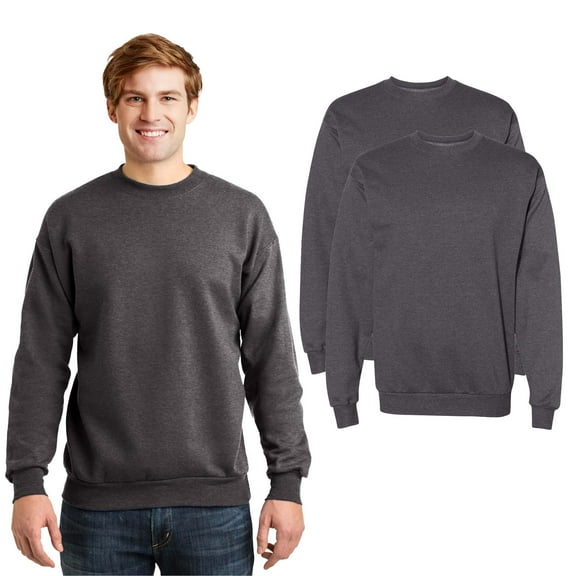 Hanes Crewneck Sweatshirt for Unisex | 7.8oz 50/50 US Grown Cotton/Polyester ComfortSoft Ecosmart XP Fleece Pullover Charcoal Heather Sweatshirt Bulk 2 Pack Size S