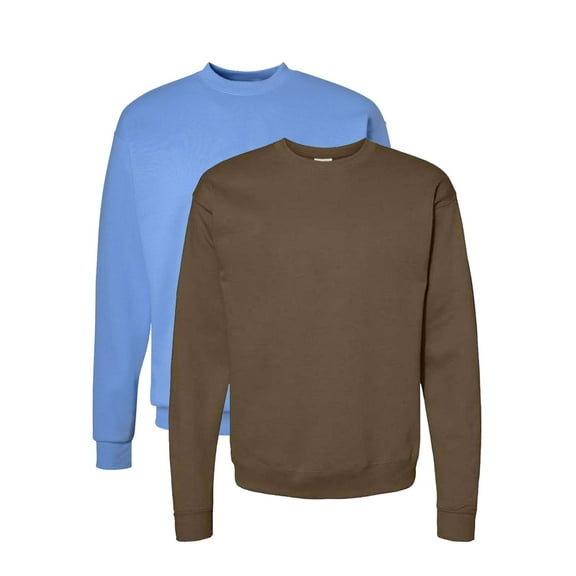 Hanes- Crewneck Sweatshirt for Unisex | Pullover Fleece Ecosmart Durable Sweater in Carolina Blue and Army Brown, 7.8oz, 50/50 Cotton/Polyester, 2 Pack, Size 4XL