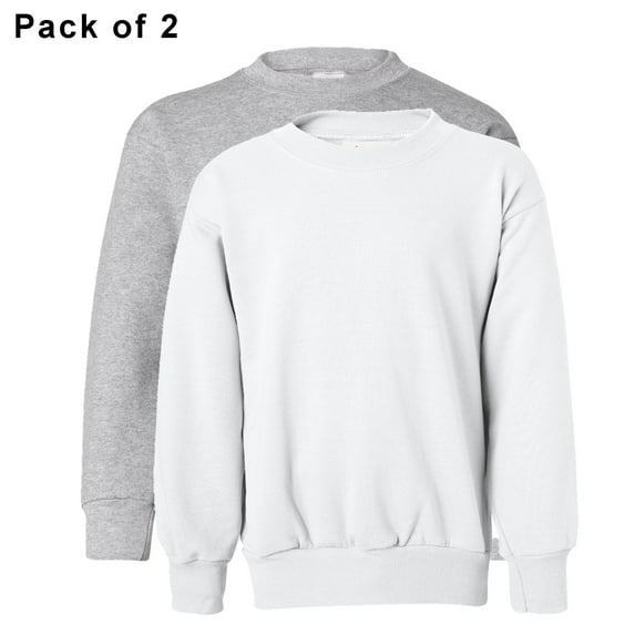 Hanes - Crewneck Sweatshirt for Youth | Fleece Crewneck Warmth Pullover Casual Sweater, White & Light Steel Color 7.8 oz 50/50 US grown Cotton/Polyester Soft Sweatshirt, Size M, Pack of 2