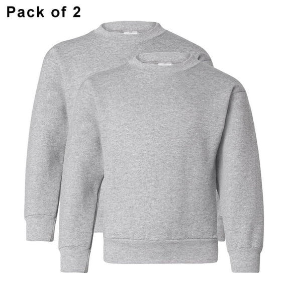 Hanes- Crewneck Sweatshirt for Youth | Long Sleeve Pullover Fleece Ecosmart&nbsp;Warmth Sweater in Light Steel color, 7.8oz, 50/50 Cotton/Polyester, Pack 2, Size XS