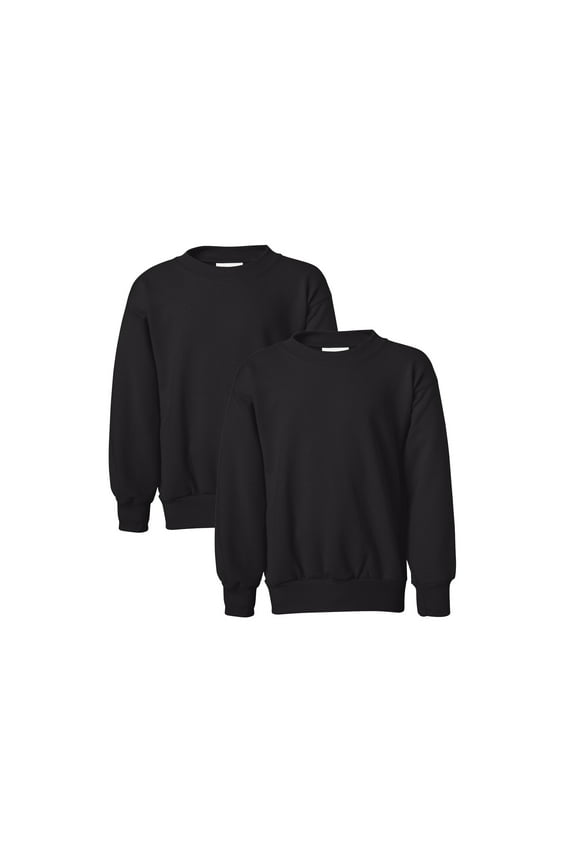 Crewneck Sweatshirt for Youth | Black Ecosmart Soft Fleece Pullover Sweatshirt 7.8 oz 50/50 Cotton/polyester, Pack of 2 - XL Size