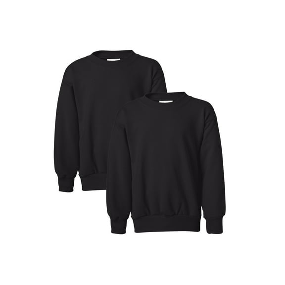 Hanes Crewneck Sweatshirt for Youth | Black Ecosmart Soft Fleece Pullover Sweatshirt 7.8 oz 50/50 Cotton/polyester, Pack of 2 - XS Size