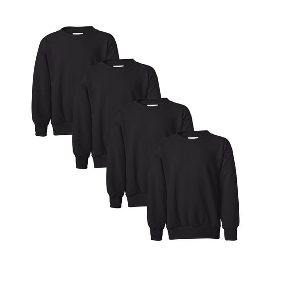 Hanes Crewneck Sweatshirt for Youth | Black Ecosmart Soft Fleece Pullover Sweatshirt 7.8 oz 50/50 Cotton/polyester, Pack of 4 - M Size