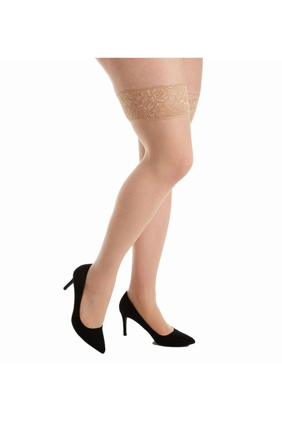 Hanes Curves Plus Women's Silky Sheer Lace Band Thigh High, Nude, 1X-2X
