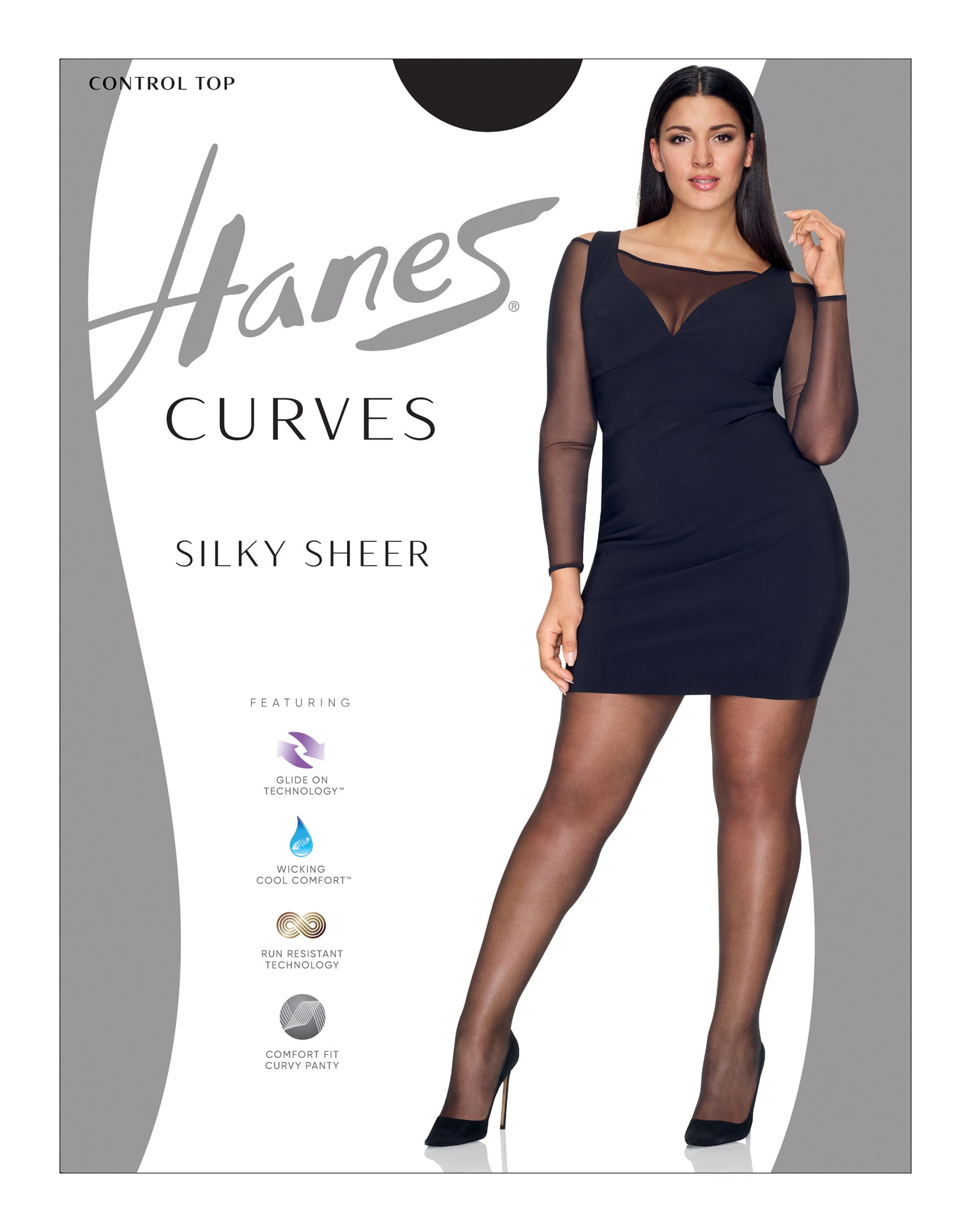 Hanes Curves Silky Sheer Control Top Legwear Nude 1X/2X
