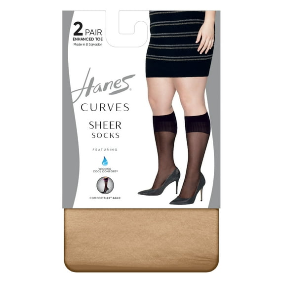 Hanes Curves Women's Sheer Socks, 2-Pairs Nude 3X/4X
