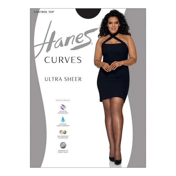 Hanes Curves Women's Ultra Sheer Pantyhose with Control Top Black 3X/4X