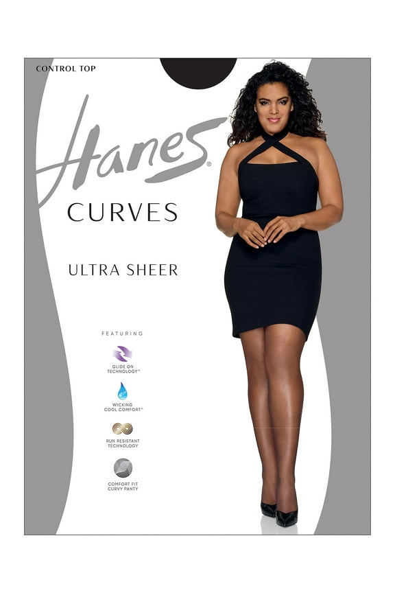 Hanes Curves Women's Ultra Sheer Pantyhose with Control Top Black 3X/4X