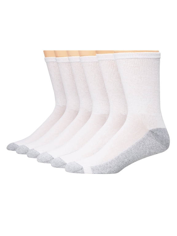 Double Tough Men's Big & Tall Cushion Crew Socks, 6-Pairs White 12-14