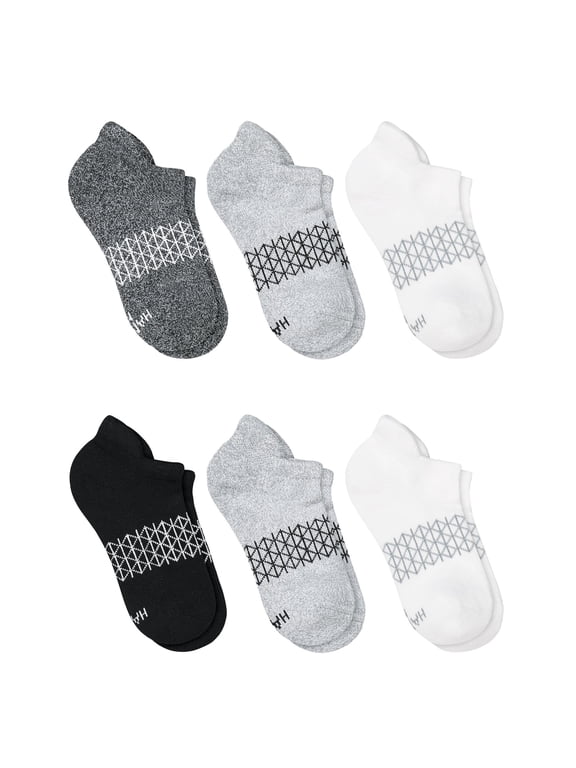 Absolute Active Boys' No-Show Socks Pack, 6-Pack, Heel Shield, Moisture-Wicking Grey/Black L