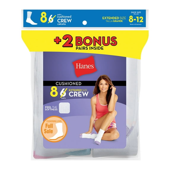 Hanes Cushioned White Crew Athletic Socks (Women's), 10+2 Bonus Pack