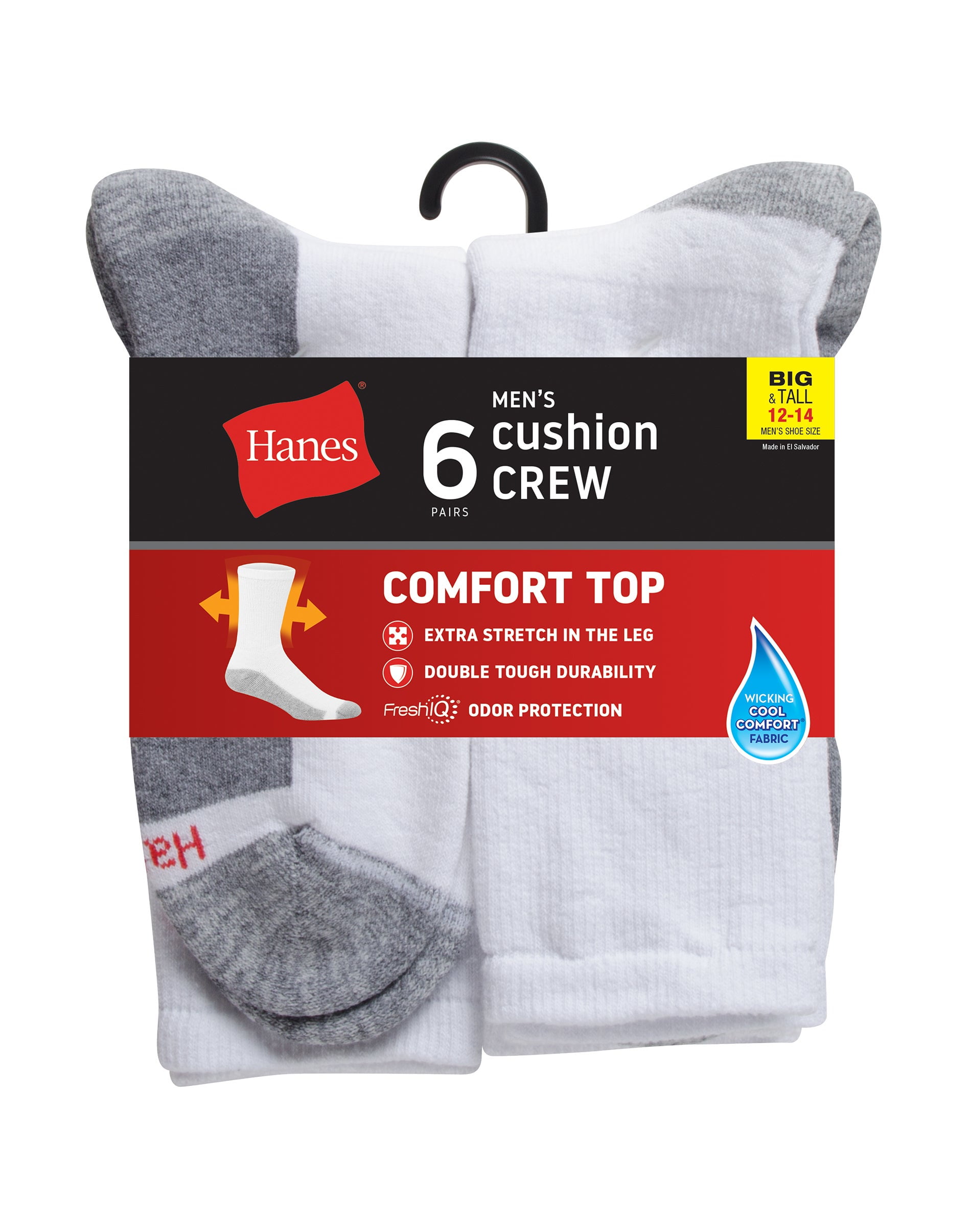 Hanes Double Tough Men's Crew Socks, Comfort Top, Shoe Sizes 1214, 6