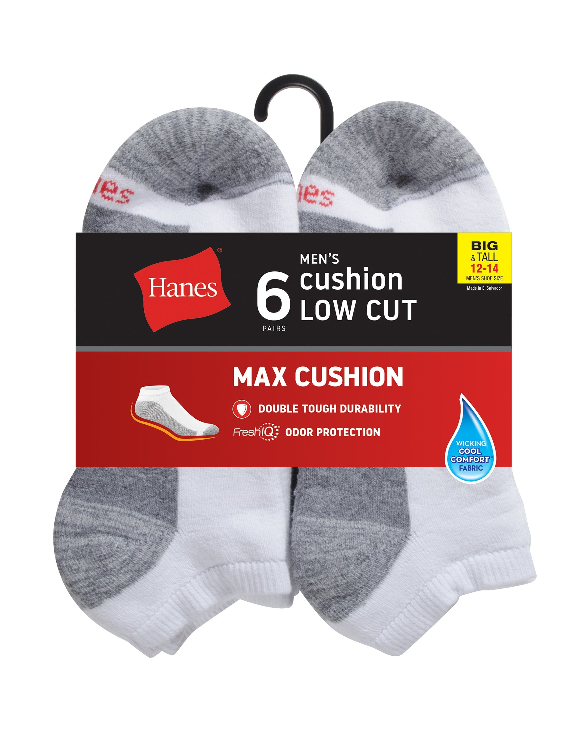 Hanes Men's Low Cut Socks 6Pack Max FreshIQ Wicking Cushion Big & Tall