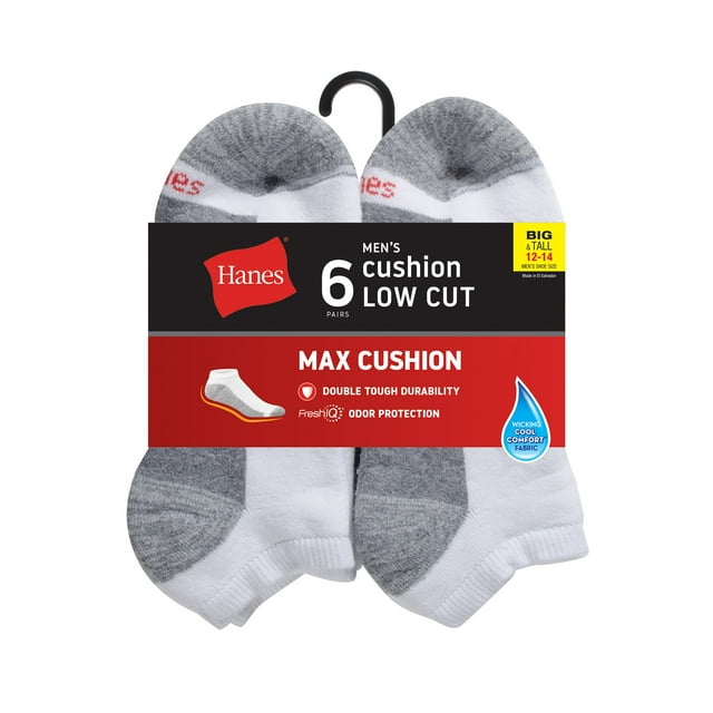 Hanes Men's Low Cut Socks 6Pack Max FreshIQ Wicking Cushion Big & Tall