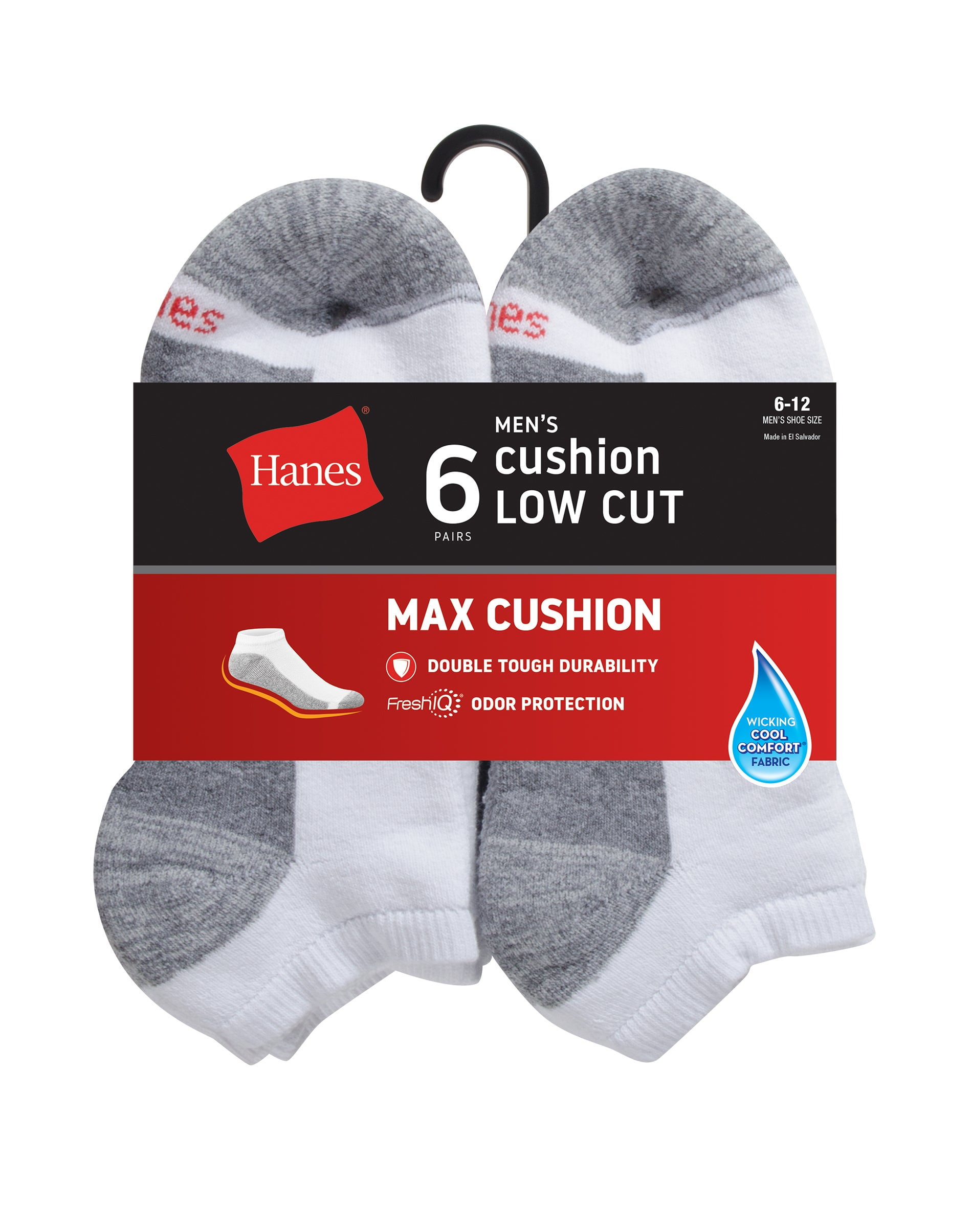 Hanes Double Tough Men's Low Cut Socks, Max Cushion, Shoe Sizes 612, 6