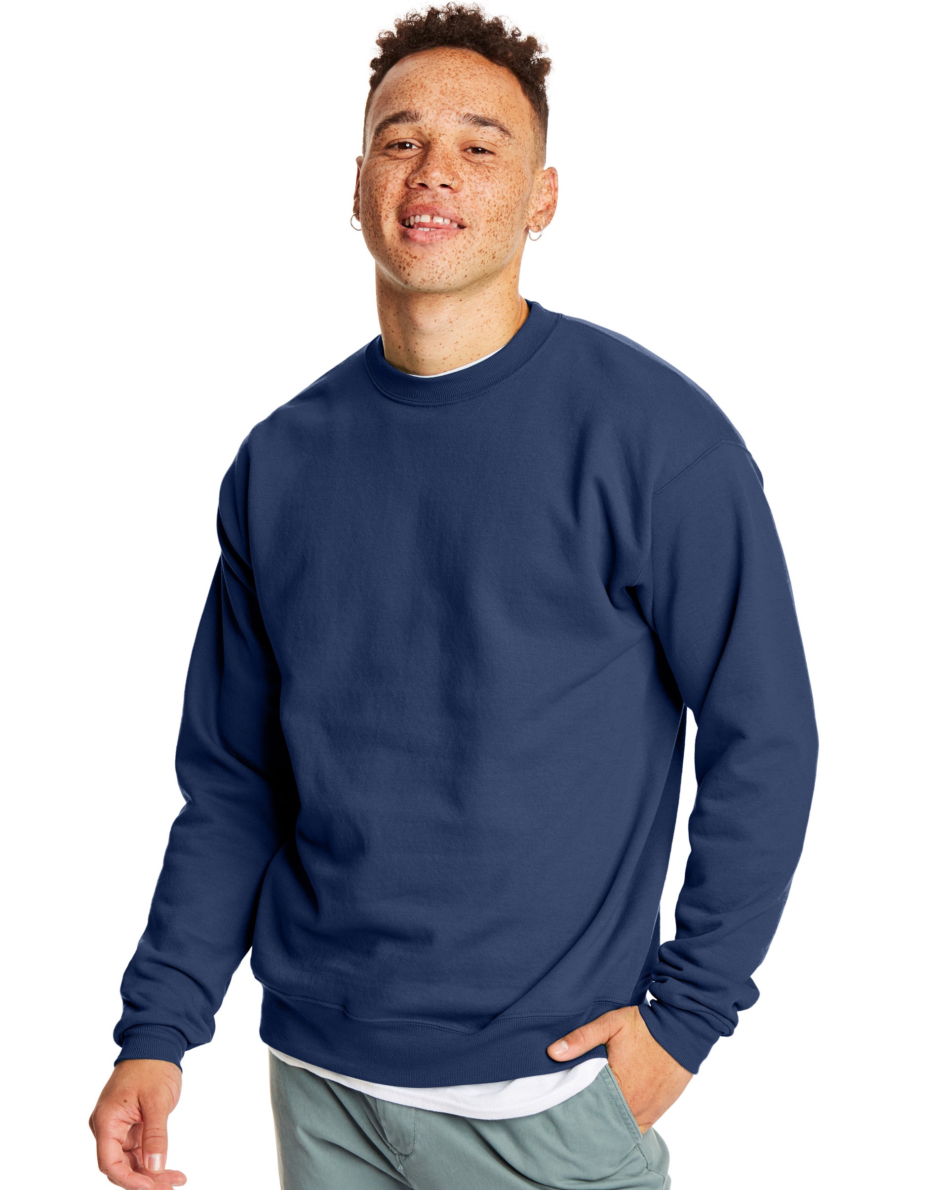 Hanes EcoSmart Crewneck Men's Sweatshirt Navy S - image 1 of 6
