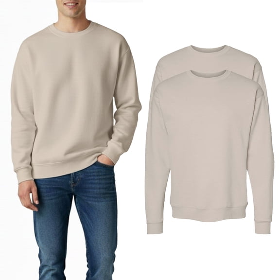 Hanes EcoSmart Crewneck Sweatshirt for Men, Durable Long Sleeve Fleece Pullover, Sand, S, 2-Pack