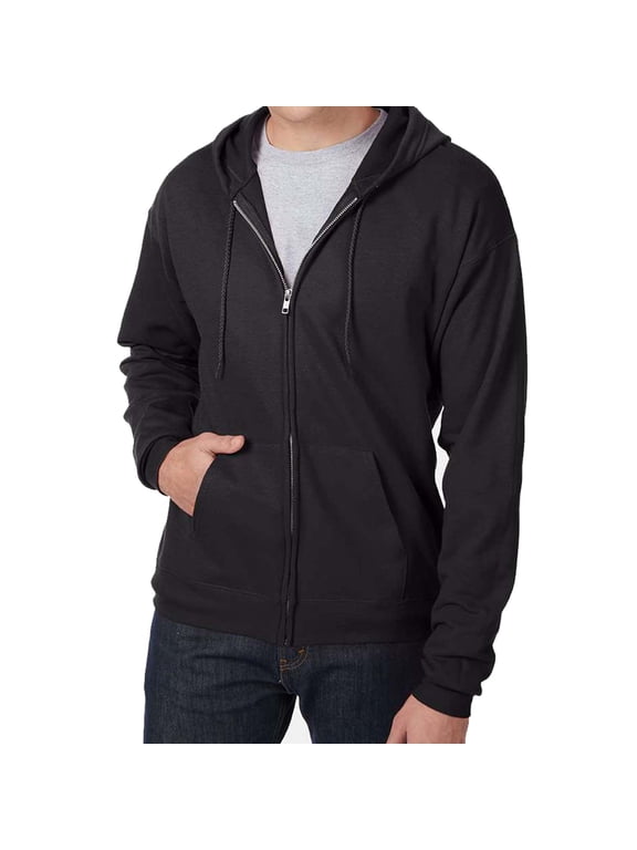 EcoSmart Full-Zip Hooded Sweatshirt, Soft Fleece Hoodie, Zip-Up Jacket with Pockets, Black, XL