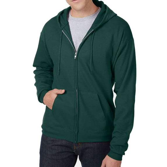 Hanes EcoSmart Full-Zip Hooded Sweatshirt, Soft Fleece Hoodie, Zip-Up Jacket with Pockets, Deep Forest, L