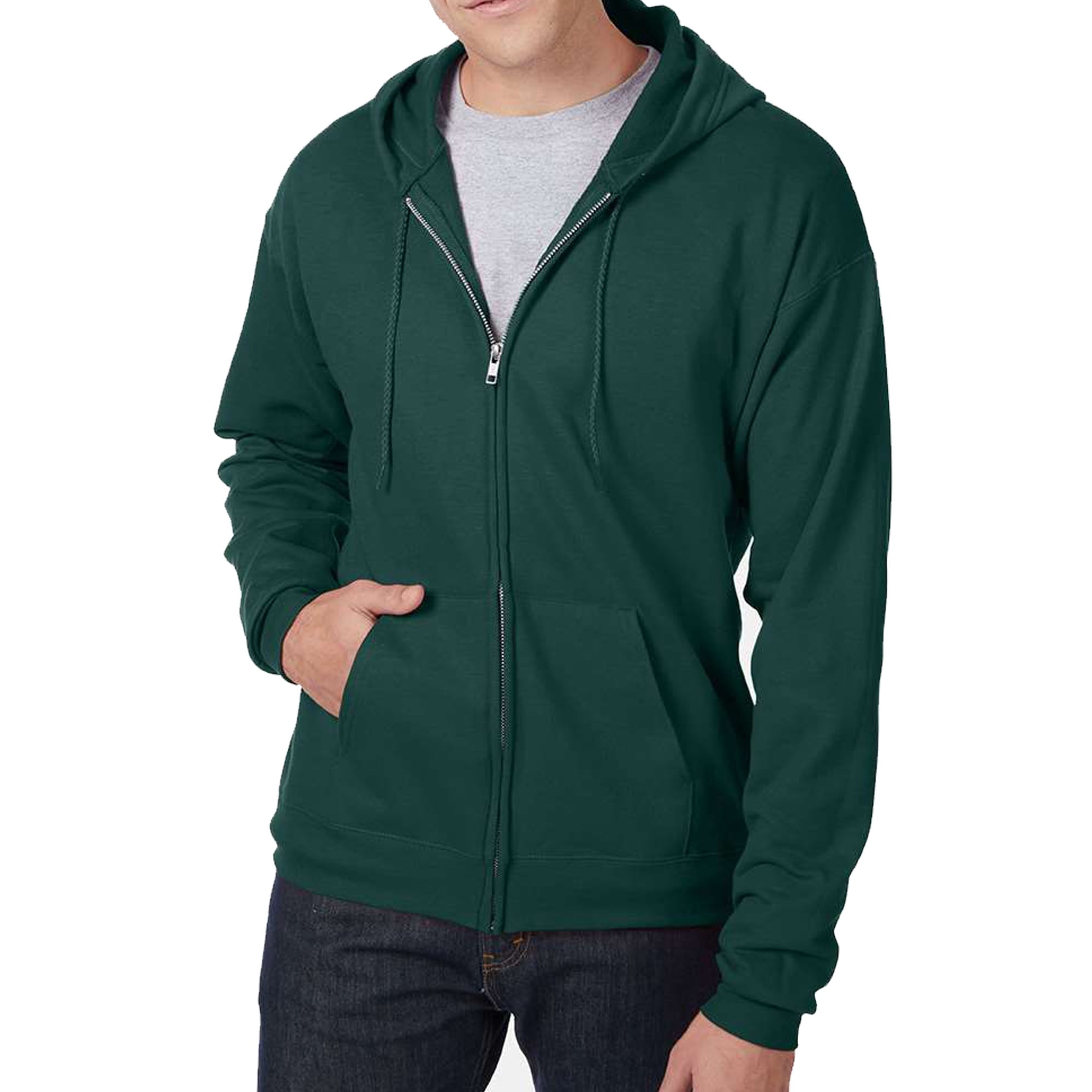 Hanes EcoSmart Full-Zip Hooded Sweatshirt, Soft Fleece Hoodie, Zip-Up Jacket with Pockets, Deep Forest, M