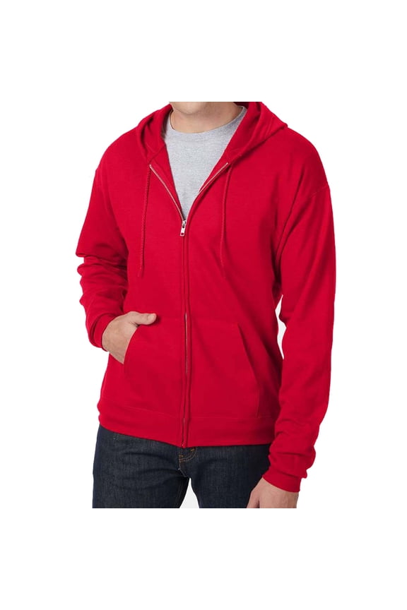 EcoSmart Full-Zip Hooded Sweatshirt, Soft Fleece Hoodie, Zip-Up Jacket with Pockets, Deep Red, L