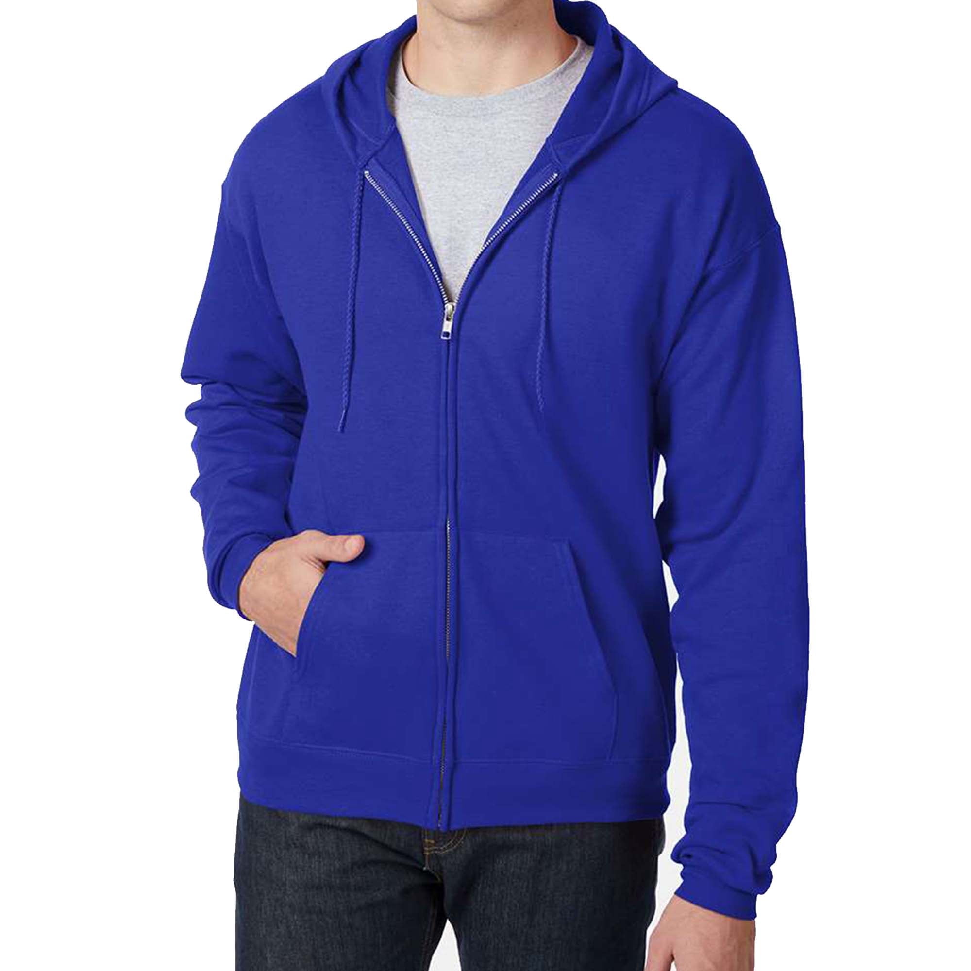 Hanes EcoSmart Full-Zip Hooded Sweatshirt, Soft Fleece Hoodie, Zip-Up Jacket with Pockets, Deep Royal, M