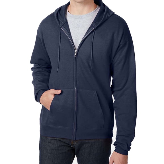 Hanes EcoSmart Full-Zip Hooded Sweatshirt, Soft Fleece Hoodie, Zip-Up Jacket with Pockets, Navy, XL
