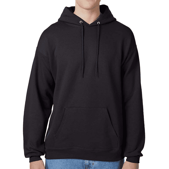 Hanes EcoSmart Hooded Pocket Sweatshirt, Men's Long Sleeve Pullover Fleece, Black, L