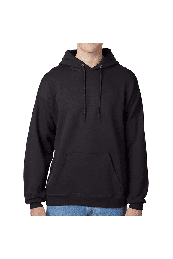 EcoSmart Hooded Pocket Sweatshirt, Men's Long Sleeve Pullover Fleece, Black, S