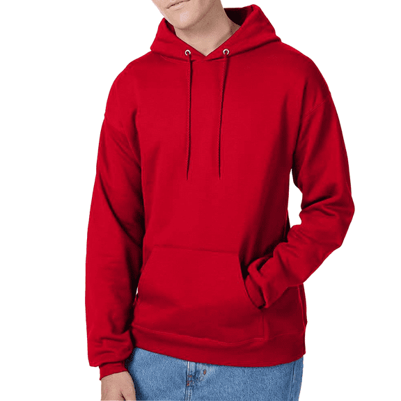 Hanes EcoSmart Hooded Pocket Sweatshirt, Men's Long Sleeve Pullover Fleece, Deep Red, 3XL