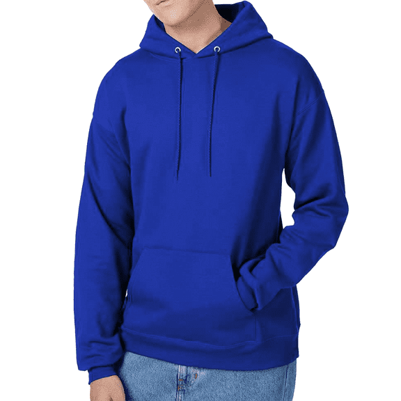 Hanes EcoSmart Hooded Pocket Sweatshirt, Men's Long Sleeve Pullover Fleece, Deep Royal, M