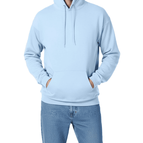 Hanes EcoSmart Hooded Pocket Sweatshirt, Men's Long Sleeve Pullover Fleece, Light Blue, S