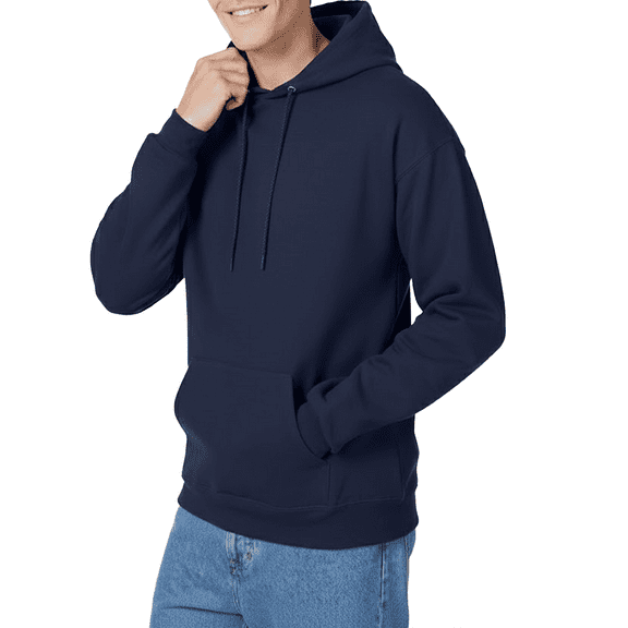 Hanes EcoSmart Hooded Pocket Sweatshirt, Men's Long Sleeve Pullover Fleece, Navy, L