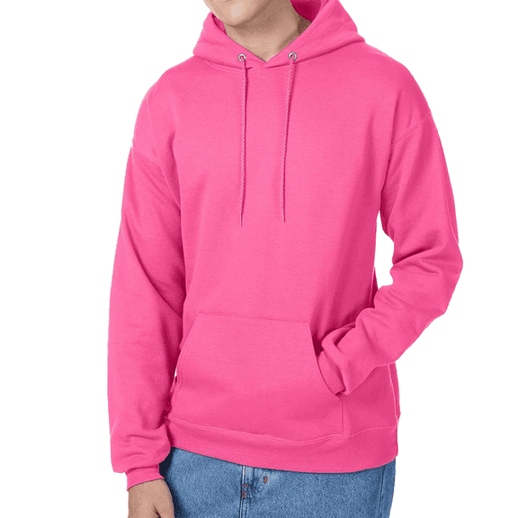 Hanes EcoSmart Hooded Pocket Sweatshirt, Men's Long Sleeve Pullover Fleece, Safety Pink, M