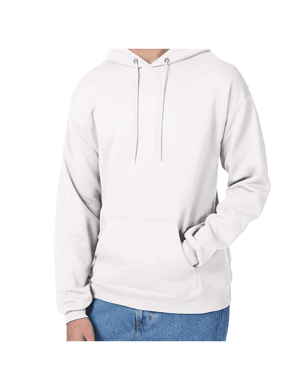 EcoSmart Hooded Pocket Sweatshirt, Men's Long Sleeve Pullover Fleece, White, L