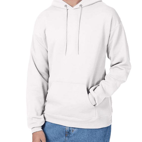 Hanes EcoSmart Hooded Pocket Sweatshirt, Men's Long Sleeve Pullover Fleece, White, S
