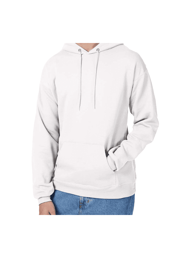 EcoSmart Hooded Pocket Sweatshirt, Men's Long Sleeve Pullover Fleece, White, S